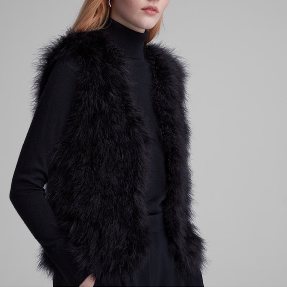 Club Monaco Black Marabou Feather Vest Size Small - Picture 2 of 16
